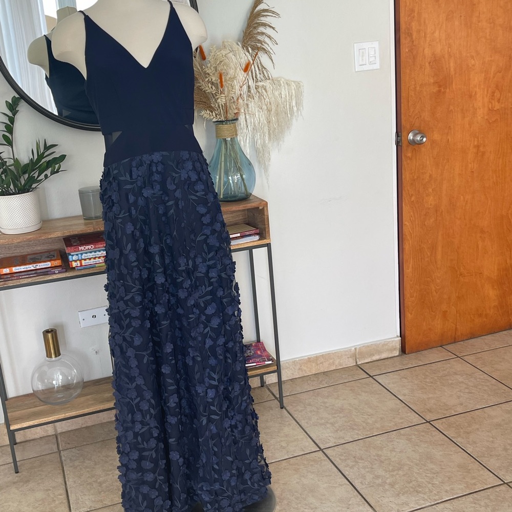 Beautiful Blue XSCAPE 3D Floral Applique Gown
